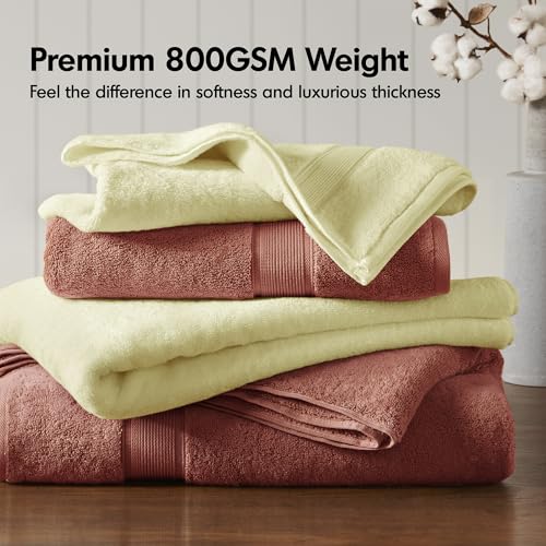 Madison Park 800GSM 100% Cotton Bathroom Bath Towel Set of 8, Yellow | Long Staple, Highly Absorbent, Durable Hotel Spa Quality, Quick Dry, Double Stitched Hems, Lint Reducing, OEKO-TEX Certified - color: Yellow, size: Multi-Sizes