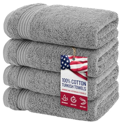 American Veteran Towel, Hand Towels for Bathroom Set of 4, 100% Cotton Turkish Hand Towel Sets, Soft Hand Face Towels, Light Grey Hand Towels - color: Light Grey