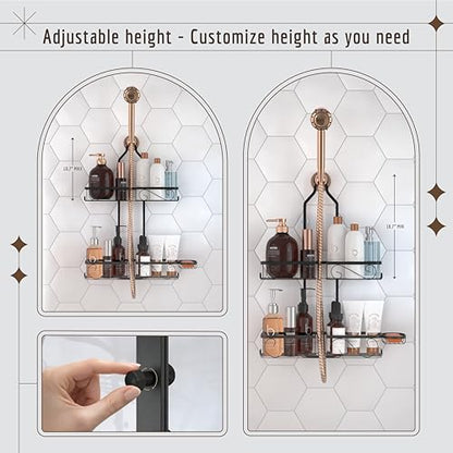 Adjustable Shower Caddy Hanging Rustproof Shower Caddy for Handheld Showerheads, Shower Organizer with Hooks Soap Holder Toothbrush Holder, Anti-Swing Shower Rack Bathroom Accessories, Black (Black)