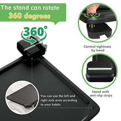 Smatdecis Couch Arm Tray Table Sofa Arm Clip, Armrest Tray Table Suitable for Home Drinks/Fast Food/Fruit Etc, Large Size Multi-Function Black(360° Rotating Stand B) - color: Black, size: 13" x 9.4"(360°B)