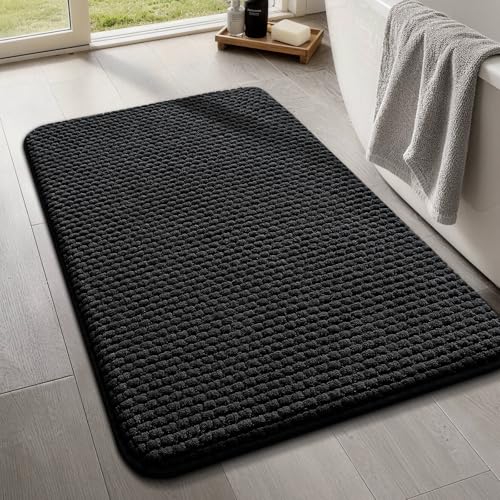 YIHOUSE Bathroom Rugs 17x24, Extra Thick Soft Absorbent Chenille Bath Rug Non-Slip Quick Dry, Machine Washable Bath Mats for Bathroom, Floor, Tub and Shower, Home Decor, Black - color: Black, size: 17" x 24"
