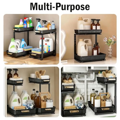ARSTPEOE Under Sink Organizer - 2 Packs Multi-Purpose Pull-Out Storage Organizers, Slide out Pull out Cabinet Organizer Shelf, Storage for Kitchen Bathroom