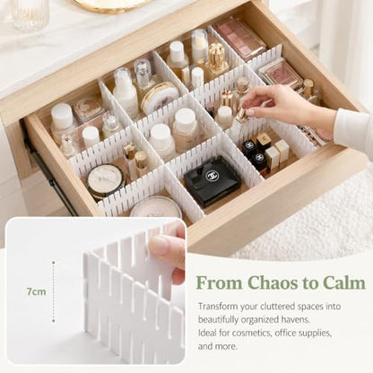 24 Pack Drawer Organizer Dividers, Adjustable DIY Storage Separator for Tidying Clutter Cutlery Underwear Socks Clothes Dresses Desk & Box in Kitchen Bathroom Bedroom Office (Cut at Will)