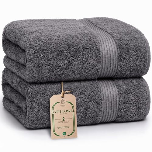 Luxe 2-Piece Bath Towel Set – Large Soft Cotton Towels, Absorbent, Durable & Skin-Friendly, Machine Washable, 27 x 54 in (Dark Grey) - color: Dark Grey