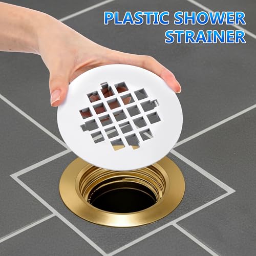 2 Pack 4-1/4 Snap in Shower Drain Cove White,PVC Plastic | Round Strainer Drain Grid, Bathroom Shower Grate Cap Replacement for Hair Catcher - color: White