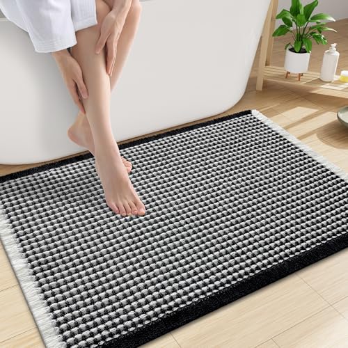 Smiry Waffle Bath Mat 30X20, Soft Absorbent Bathroom Rugs, Black & Cream | Non Slip Machine Washable Quick Dry Bath Rugs for Bathroom Floor, Tub, Shower, Home Decor Accessories - color: Black & Cream, size: 30'' X 20''