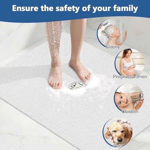 Shower Mat Non Slip 32 x 24 inch: Loofah Anti Slip Shower Mat,Non Slip Bathtub Mat for Inside Shower,Quick Drying Shower stall mat with Drain Hole in Middle,for Shower,Bathroom and Wet Areas - color: White
