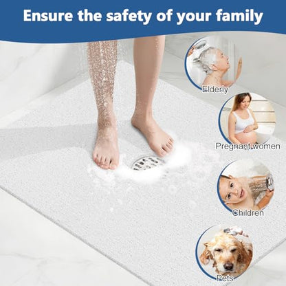 Shower Mat Non Slip 32 x 24 inch: Loofah Anti Slip Shower Mat,Non Slip Bathtub Mat for Inside Shower,Quick Drying Shower stall mat with Drain Hole in Middle,for Shower,Bathroom and Wet Areas - color: White