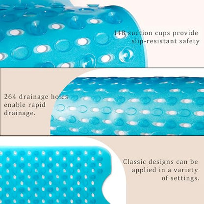Non-Slip Bathtub Mats Bath Mat Machine Washable with Suction Cups for Tub, 39x15.5 inch, Clear Blue - color: Clear Blue