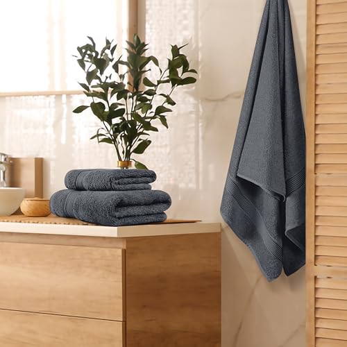 Belizzi Home Ultra Soft 3 Pack Cotton Towel Set, Contains a Bath Towel 28x55 inch, a Hand Towel 16x24 inch & a Wash Coth 12x12 inch, Ideal Everyday use, Compact & Lightweight - Charcoal Grey - color: Charcoal Grey, size: 3 Pack Towel Set