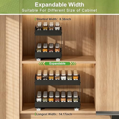Across-Star Expandable Pull Out Drawers For Shallow Cabinets, 2-Tier Slide Out No Drill Adhesive Kitchen Cabinet Organzier, Adjustable Roll Out Sliding Shelf For Short Upper Cabinet Pantry - size: 8.4''-14.2''W*10.24''D*10.82''H