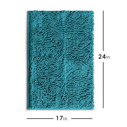 Hearth & Harbor Bathroom Rugs, Chenille Bath Mat - Machine Washable Bath Mats for Bathroom Non-Slip Backing Rubber, Quick Dry Bathroom Mat - color: Teal, style: 17 x 24