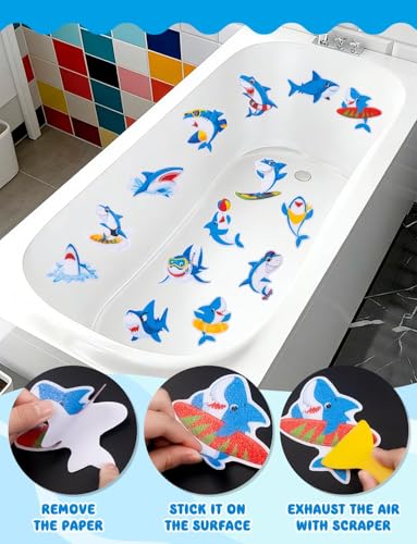 26Pcs Non Slip Bathtub Stickers, Cute Shark Stickers with Scraper | Sea Creature Anti Slip Bath Tub Shower Decal with Adhesive Back for Bathroom, Shower Stairs - color: Shark, size: 26Pcs