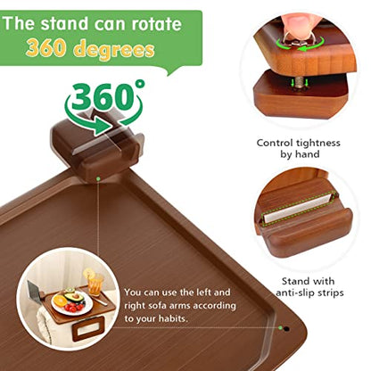 Smatdecis Couch Arm Tray Table Sofa Arm Clip, Armrest Tray Table Suitable for Home Drinks/Fast Food/Fruit Etc, Large Size Multi-Function Brown(360° Rotating Stand B) - color: Brown, size: 13" x 9.4"(360°B)