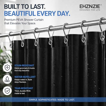 EHZNZIE Black Shower Curtain Liner 72x72, PEVA Waterproof Bath Curtain, No Chemical Smell, 3 Weighted Magnets, Durable with Rustproof Metal Grommets - color: Black, size: 72"W x 72"L (Pack of 1)