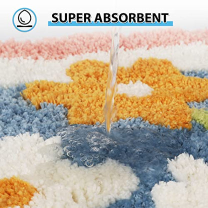 Floral Shag Bath Rug, Extra Soft, High Absorbent, Non-Slip Plush Shaggy Bath Carpet, Machine Washable, Great for Bathroom Floor, Tub and Shower, (19.68"x 31.49", Flowers) - size: 1'8" x 2'7" (Rectangular)