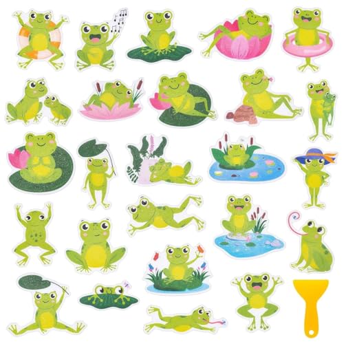 26Pcs Non Slip Bathtub Stickers, Cute Frog Stickers with Scraper | Anti Slip Bath Tub Shower Decal with Adhesive Back for Bathroom, Shower Stairs - color: Frog, size: 26Pcs