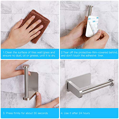 VAEHOLD Toilet Paper Holder Self Adhesive Kitchen Washroom Adhesive Toilet Roll Holder No Drilling for Bathroom Stick on Wall Stainless Steel Brushed - size: Simple Silver