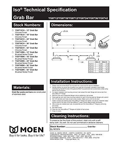 Moen YG0724BL Bathroom Safety 24-Inch Stainless Steel Modern Bathroom Grab Bar - color: Matte Black, size: 24 Inch