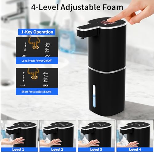 Automatic Foaming Soap Dispenser, Touchless Hand Soap Dispenser, USB Rechargeable, 4 Adjustable Levels, 14.2 oz (420 ml) Large Capacity, for Bathroom, Kitchen & School (Black, Foaming) - color: Black, size: Foaming