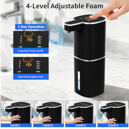 Automatic Foaming Soap Dispenser, Touchless Hand Soap Dispenser, USB Rechargeable, 4 Adjustable Levels, 14.2 oz (420 ml) Large Capacity, for Bathroom, Kitchen & School (Black, Foaming) - color: Black, size: Foaming