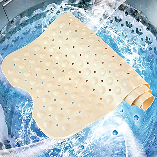 YINENN Bath and Shower Safety Mats 40x16 inch, Non Slip with Suction Cups for Bathroom Stall and Tub Floor, Extra Large and Machine Washable, Drain Holes Keep Bathtub Clean, Beige - color: Beige