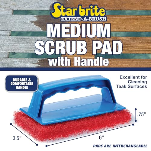 STAR BRITE Medium Red Scrub Pad with Interchangeable Handle - size: Medium, style: Medium Red