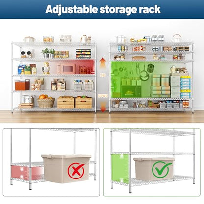 REIBII 55.5" W Storage Shelves 3200LBS Metal Shelving 5 Tier Wire Shelving Garage Shelving Heavy Duty Metal Shelves for Shelving Unit Commercial Adjustable Shelf, 55.5" W X 18''D X 71" H，Chrome - color: Chrome