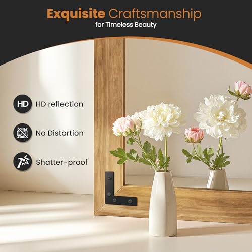 Wood Framed Bathroom Vanity Mirror for Wall, 24"x36" Farmhouse Mirror | Solid Wood Frame, HD Shatterproof Glass, Vertical/Horizontal Hanging, Ideal for Bathroom, Living Room, Bedroom - size: 36"L x 24"W