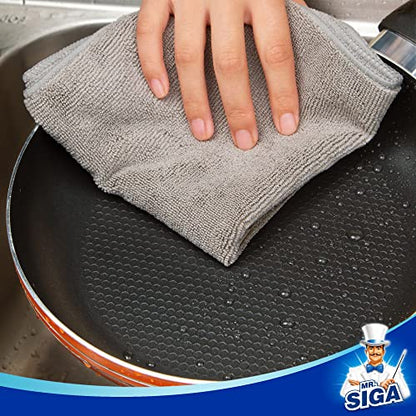 MR.SIGA Microfiber Cleaning Cloths, Streak Free Microfiber Towels, 12 Pack | All-purpose microfiber cloths, ultra absorbent, reusable household cleaning towels, Gray, 32 x 32 cm(12.6 x 12.6 inch) - color: Grey