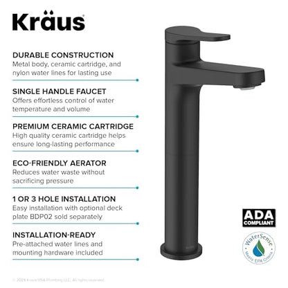 KRAUS Indy Bathroom Faucet for Vessel Sink in Matte Black, KVF-1410MB - color: Matte Black, style: Vessel