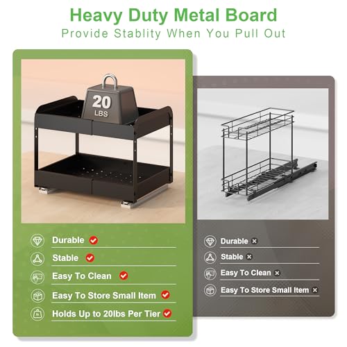 Across-Star Expandable Pull Out Drawers For Shallow Cabinets, 2-Tier Slide Out No Drill Adhesive Kitchen Cabinet Organzier, Adjustable Roll Out Sliding Shelf For Short Upper Cabinet Pantry - size: 8.4''-14.2''W*10.24''D*10.82''H