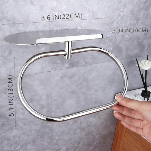 Towel Ring with Shelf Steel Self, Stainless Steel Bath Towel Rings, Self Adhesive Hand Towel Ring for Bathroom, Wall Mounted Towel Hanger for Bathroom Kitchen (Chrome) - color: Chrome
