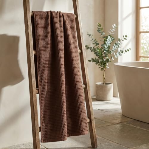 Bamboo Viscose Waffle Bath Towels - Pack of 4 - Brown - 250 GSM – 100% Viscose Derived from Bamboo - Quick-Dry Waffle Weave - Spa & Gym Ready - Oeko-TEX Certified – Absorbent - Breathable - color: Brown