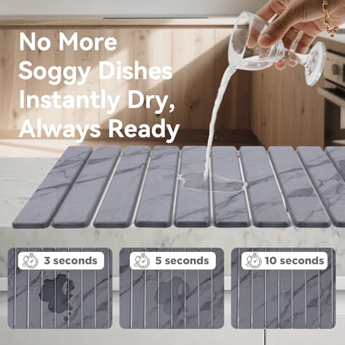 Stone Drying Mat for Kitchen Counter, 24"(L)×16"(W), Drying Matt Kitchen Counter, Quick Dry Stone Dishes Mats, Foldable Diatomaceous Earth Mat (Dark Gray) - color: Dark Gray
