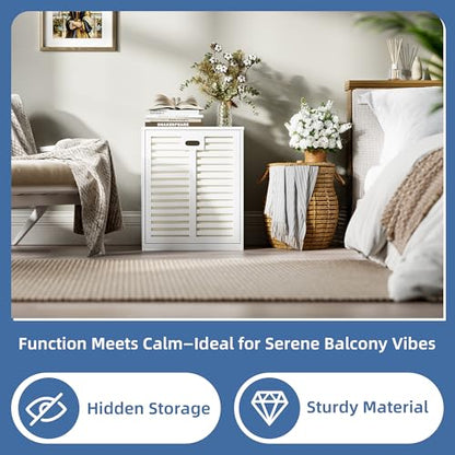 HITNET Tilt Out Laundry Hamper Cabinet, Bathroom Laundry Cabinet with 20 Gallon Clothes Basket, Space Saving Freestanding Bamboo Storage Organizer for Towels and Toys, White - color: White