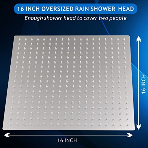 Voolan Oversize Rain Shower Head - High Flow Square Rainfall Showerhead - Waterfall Full Body Coverage - Universal Ceiling or Wall Mount (16 Inch, Brushed Nickel) - color: Brushed Nickel, size: 16 Inch