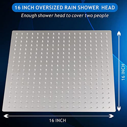 Voolan Oversize Rain Shower Head - High Flow Square Rainfall Showerhead - Waterfall Full Body Coverage - Universal Ceiling or Wall Mount (16 Inch, Brushed Nickel) - color: Brushed Nickel, size: 16 Inch