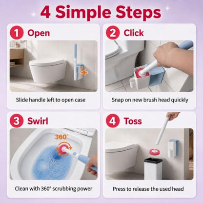 Disposable Toilet Brush with Wall Mounted Holder, 24 Toilet Wand Refills | Hands Free Toilet Brush with One-Button Release, Compact Design, Bathroom Cleaning for RV & Small Bathroom, Light Rose Scent