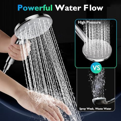 8" LED Rain Shower Head with 11" Extension Arm and 7 Spray Handheld | High-Pressure Dual Rain Shower Head Combo, Rainfall LED Shower Head Water Temperature Controlled Color Changing,Chrome - color: Chrome, size: 8'' LED Combo Showerhead Set