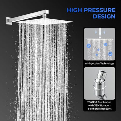 Square Rainfall Shower Head, High Pressure Flow with 304 Stainless Steel Made, Relaxed Shower Experience, Universal Ceiling or Wall Mount, 10inch Chrome - color: Chrome, size: 10 Inch