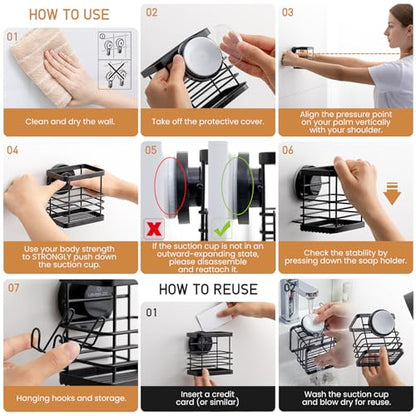 Powerful Suction Cup Stainless Steel Toothbrush Holders, Black | Removable Shower Tooth brush and Toothpaste Holder, Strong Suction Up to 11lbs, Anti-Puddling ,No Drill Bathroom Organizer - color: Black