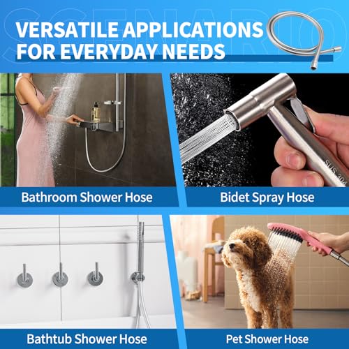 Extra Long Replacement Shower Hose Extension Handheld Shower Head Hose 70 Inches Flexible and Durable with Brass Insert and Nut - color: Silver, size: 70 Inches