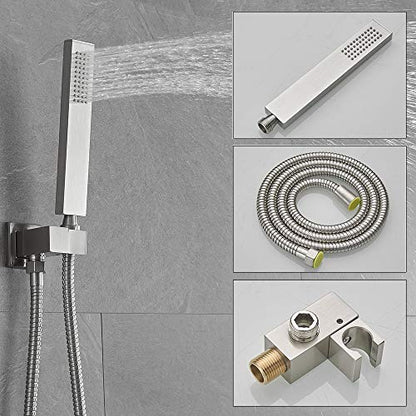 Brushed Nickel Shower System 10 Inch Bathroom Luxury Rain Mixer Shower Combo Set Wall Mounted Rainfall Shower Head and Handheld System Shower Faucet Rough-in Valve Body and Trim Kit - color: Brushed Nickel, size: 10 Inch