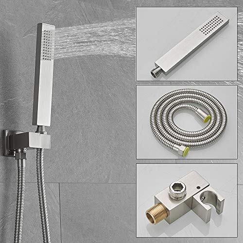 Brushed Nickel Shower System 12 Inch Bathroom Luxury Rain Mixer Shower Combo Set Wall Mounted Rainfall Shower Head and Handheld System Shower Faucet Set Rough-in Valve Body and Trim Kit - color: Brushed Nickel, size: 12 Inch