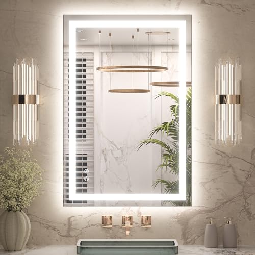 Keonjinn 40x24 Inch LED Bathroom Mirror with Lights, Frontlit & Backlit | HD Tempered Grass, 3-Color Temperature & Stepless Dimmable Lighting, Fast & Safe Defogging, Effortless Installation - size: 24"L x 40"W