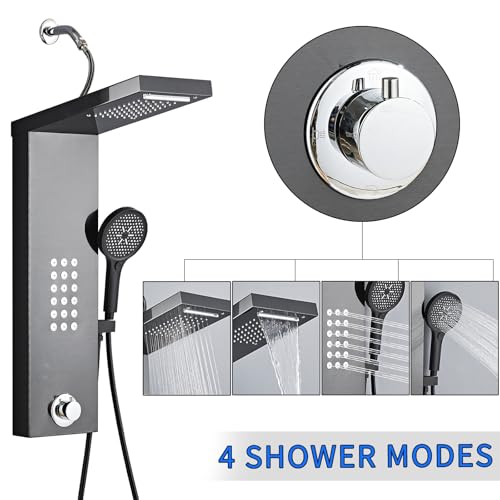 Shower Panel Tower System,Rain Shower Head Rainfall | Waterfall Shower,Handheld High Pressure Rain Massage System(Black) - color: Black, style: Normal
