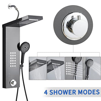 Shower Panel Tower System,Rain Shower Head Rainfall | Waterfall Shower,Handheld High Pressure Rain Massage System(Black) - color: Black, style: Normal