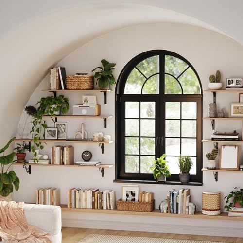 Long Wall Shelves, 47.3Inch Wooden Floating Shelves with Brackets | Large Floating Book Shelf, Set of 2, Wall Mount Storage Ledges, Easy Assembly, Max Load 33lbs, Living Room/Bathroom, Natural - color: Natural, size: 47.3 Inch