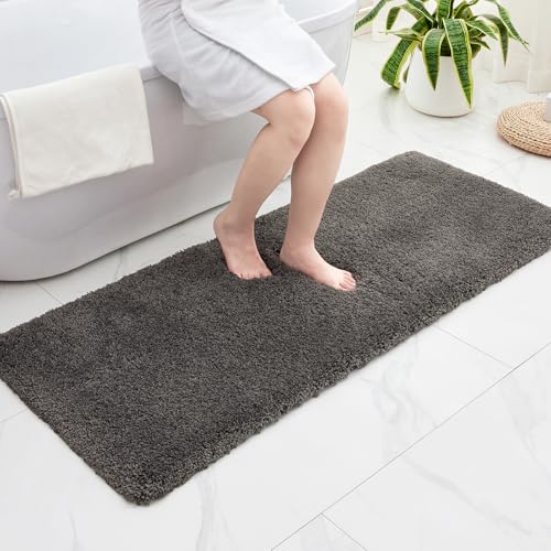 Disolla Bathrom Runner Rug 24x59 - Large Soft Plush Bath Mat, Thick Long Non-Slip Shaggy Floor Mat, Ultra-Absorbent for Master Bathroom Bedroom, Dark Grey - color: Dark Grey, size: 2' x 4'11" (24''x59'' Bathroom Rug)